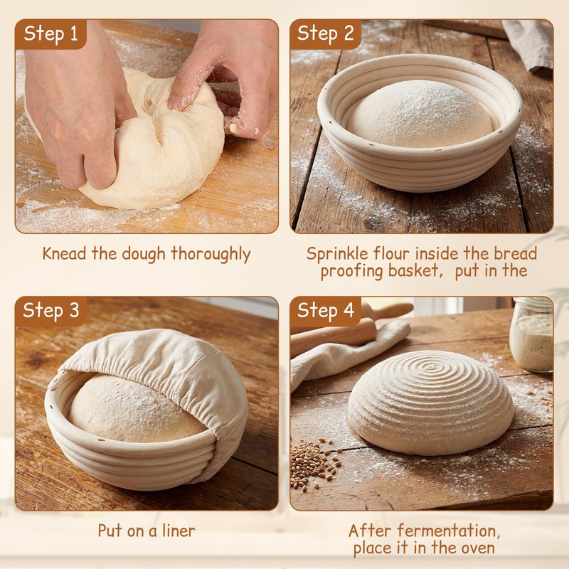 Yiyiring Set of 8 Mini Banneton Bread Proofing Basket with