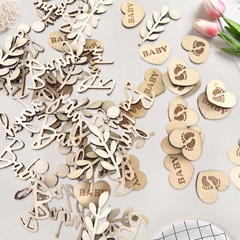70 Pcs Baby Shower Decorations,Wooden Baby Shower Confetti Table Decoration