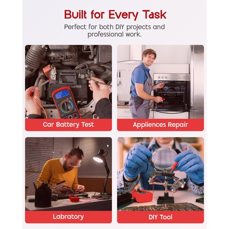 ULTRICS Digital Multimeter, Voltmeter Ammeter Ohmmeter with Test Leads Backlight