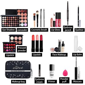 Kit de Maquillaje para Mujer Todo en Uno 27 Piezas, Kit Cosmético Completo, Set de Maquillaje para Mujer Principiante, Juegos de Maquillajes Completo Incluye Sombras de Ojos, Juego de Brillo, Rubor, Base, Lápiz de Cejas, Brochas
