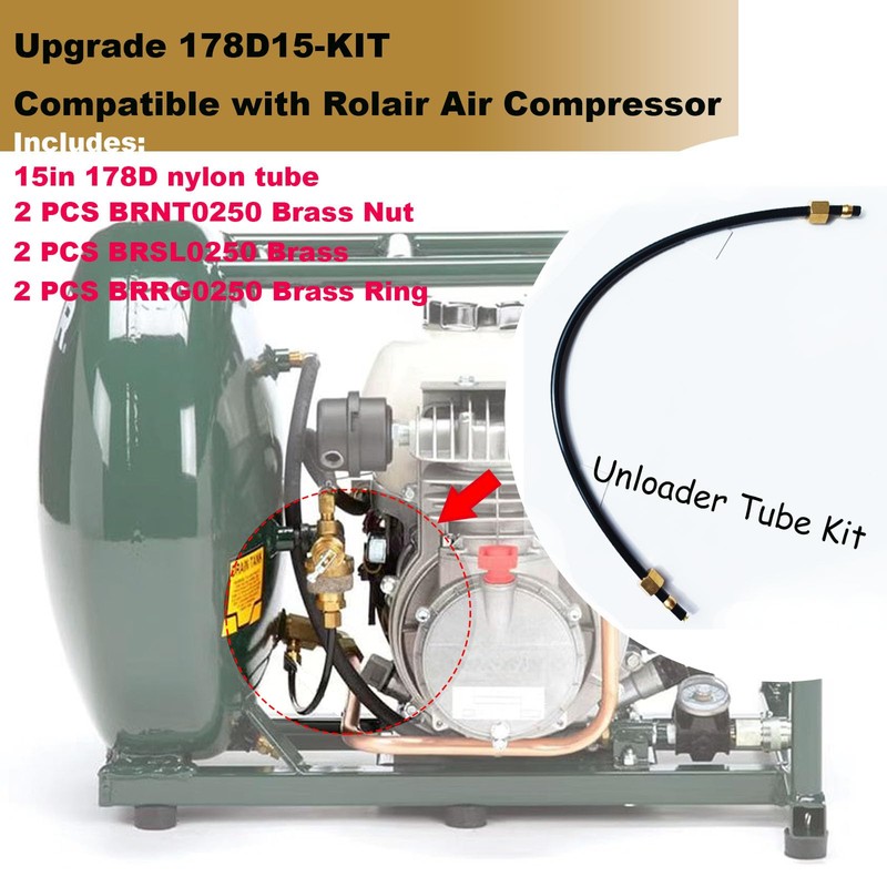 New 178D15-KIT Air Compressor Unloader Tube Kit Compatible With Rolair