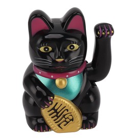 Mini Lucky Cat, Solar Lucky Waving Lucky Fortune Cat Good Luck Chinese Feng Shui Deoration Cat for Home Office and Car Decor (Black)