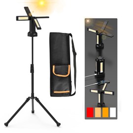 13200mAh Rechargeable Solar Work Light with Folding Stand and Carrying Bag, AODOO 8000 Lumen Stepless Dimmable , White/Warm/Nature White/RED(SOS) with Detachable Tripod (Black)