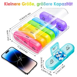 Tablettenbox 7 Tage 3 Fächer Tablettenbox Morgens Mittags Abends Medikamentenbox 7 Tage 3 Fächer Pillendose 7 Tage für die Nahrungsergänzungsmittel, Vitamine und Fischöle (Regenbogen)
