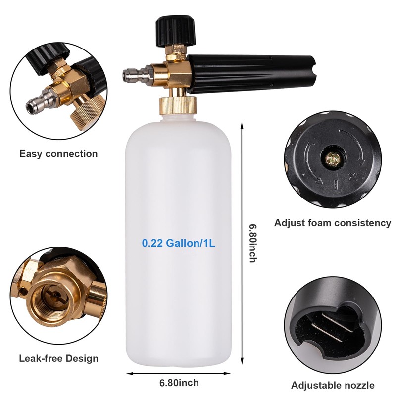 Clatoon Pressure Washer Short Gun, Foam Cannon with 1/4 Inch