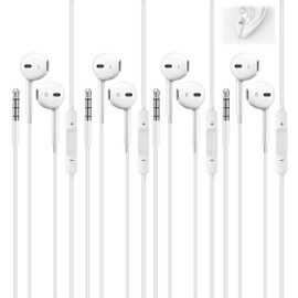 4 Pairs of In-Ear Headphones with Cable, Magnetic, Microphone, Volume Control, Compatible with MP3, Suitable for Most Mobile Phones and Computers, Lightweight Earphones with 3.5 mm Jack Plug (White)