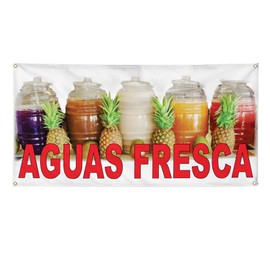 Vinyl Banner Multiple Sizes Aguas Fresca Red Food Bar Restaurant Truck Restaurant & Food Outdoor Weatherproof Industrial Yard Signs 4 Grommets 12x30Inches