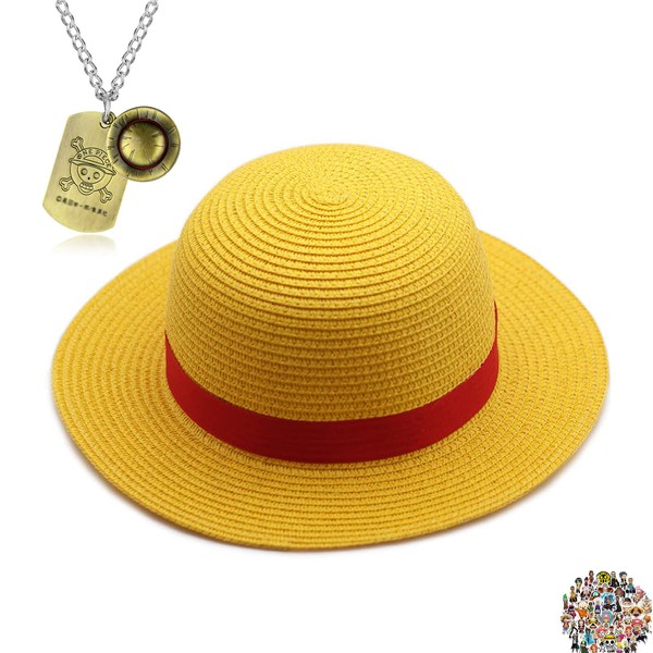 YouU Straw Hat Luffy hat Summer Outdoor Travel Cosplay Anime Jewelry One P. Stickers Bronze Necklace 22 pcs