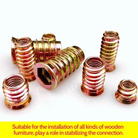 BACSHBY 20 pcs M8x25mm Threaded Insert Nuts - Hex Socket Drive Nuts,Threaded Inserts for Wood, Zinc Plated Carbon Steel Furniture Nut Inserts