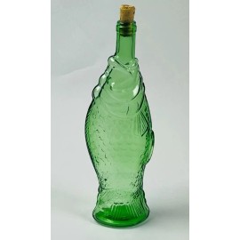 Vintage Decanter Fish Shaped Glass 13" Green Italian Wine Bottle