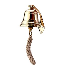 NKlaus 11574 Ship Bell Brass Gold with Wall Bracket and Ribbon Diameter 10 cm Heavy Duty Design