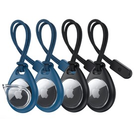 UNBREAKcable 360° Protective Case for AirTag, 4-Pack AirTag Holder with Strap [Fit Tightly Design] [Easy to Install] [Hold Air Tag Securely] Keychain for AirTag TPU Case with Nylon Strap(Black&Blue)