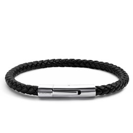 Elegatto Elagio Premium Braided Leather Bracelet for Men | Full-Grain Braided Leather with Sterling Silver Polished Stainless Steel Clasp | Men’s Designer Bracelets | Medium