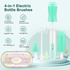 Electric Bottle Brush Baby, Baby Bottle Brush, Silicone Bottle Brush Set, 4-in-1 Baby Bottle Cleaner Brush Set, 2-Speed Baby Bottle Brushes, Baby Bottle Cleaning Set for Travel and Home