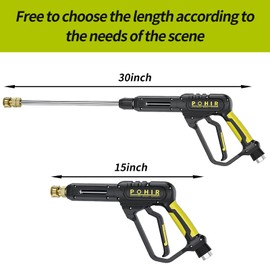 POHIR Pressure Washer Gun and Hose 3600 PSI, Pressure Washer Hose 50ft and Gun, 3/8" Quick Connect Swivel, M22 15mm/14mm Fittings, 30" Extension Wand & 7 Nozzle Tips - for Home & Outdoor Cleaning