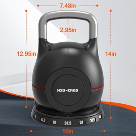 HXD-ERGO 7-in-1 Adjustable Kettlebell, Quick-Adjust Kettlebell for Strength Training, 5-44 LBS Adjustable Weights for Home Gym (Red 3.5-22.5 lbs)