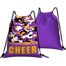 GIVOTIN Drawstring Backpack Waterproof Gym Drawstring Bags Sports String Bag Camo Sackpack, Cheer Drawstring Bags-camo Purple Gold, Cheer Drawstring Backpacks