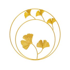 Gold Leaf Wall Decoration, 28 cm/30 cm, 3D Stereo Ginkgo Leaf Wall Hanging Sculpture Decoration, Nordic Modern Metal Indoor Wall Ornament for Bedroom, Living Room (Ginkgo biloba Double Round)