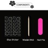 Almond Press on Nails Medium False Nails with 5D Rhinestone Butterfly Design 3D Flower Fake Nails Pearl Bow Glue on Nail Reusable Full Cover Glossy Ombre Blue Stick on Nail for Women Manicure 24Pcs