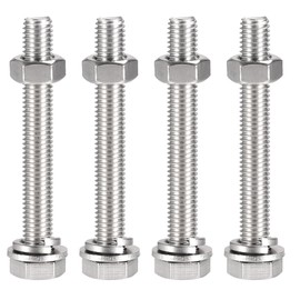 sourcing map M10 x 80mm Hex Head Screws Bolts, Nuts, Flat & Lock Washers Kits, 304 Stainless Steel Fully Thread Hexagon Bolts 4 Sets