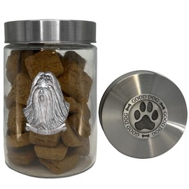 Heritage Pewter Shih Tzu Good Dog Treat Jar - 34 OZ Treat Jar with Airtight Screw-On Lid | Gift for Shih Tzu Owners | Expertly Crafted Pewter Glass