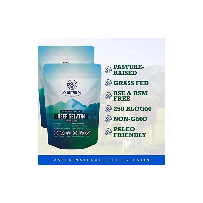 Aspen Naturals Grass Fed Beef Gelatin Powder. Pasture Raised, Grass-Fed