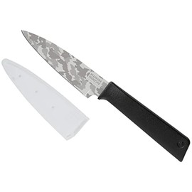 Kuhn Rikon Colori+ Non-Stick Straight Paring Knife with Safety Sheath, 4 inch/10.16 cm Blade, Camo Black