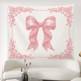 ISANOU Coquette Pink Bowknot Tapestry Wall Hangin,Home Dorm Bedroom Living Room Decor,Coquette Aesthetic Tapestries,Gifts for Women Teen Girls,50x60 Inches
