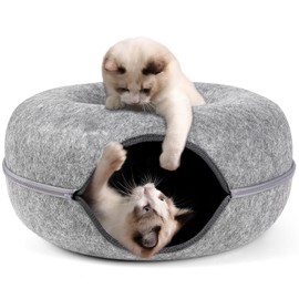 Bininl Cat Tunnel,Peekaboo Cave Bed for Indoor Cats,Donut for Pet House,Detachable Round Felt & Washable Interior Cat Play Tunnel(20 Inch, Light Grey)