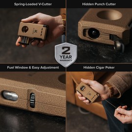 KLARO Double Torch Lighter and V-Cut Cutter, Spring-Loaded V-Cut, Swivel Protective Flame Cover, Hidden Poker, Gift-Ready with Silicone Sleeve, Coyote Brown Powder-Coated Finish, Lighter for Men
