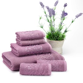 East'N Blue Galata Bath Towels Set 6-Piece Original Turkish Cotton Soft, Absorbent Towel for Bathroom and Kitchen 1 Bath Towels, 1 Hand Towels, 4 Washcloths 600 GSM (Damson)