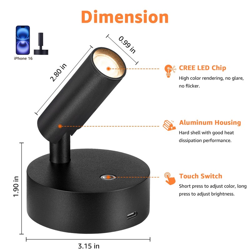 URTOM 3CCT LED Wireless Spotlight Indoor Rechargeable Picture Lights Battery