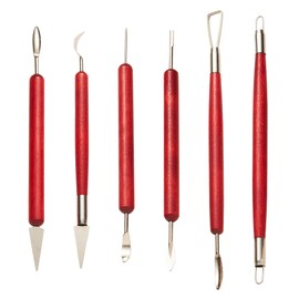 6 Pcs Pottery & Clay Sculpting Tools, Double-Sided Wooden Handle Clay Tool Set for Beginner & Professionals, Pottery and Polymer Clay Tools for Carving, Shaping, Smoothing and Detailing
