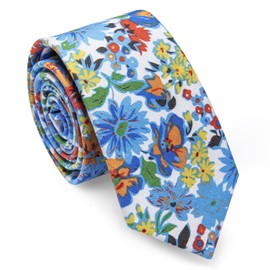 YourTies - Juego de corbata de algodón con estampado floral de 2.5 pulgadas para hombre, con caja de regalo, Azul Floral, Talla única