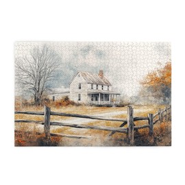 Vextrovia American Country Style Painting Wooden Jigsaw Puzzle, Watercolor Painting-Farm House Puzzle for Adults 1000 Pieces, Wonderful Imagination, Stress Relieving Pleasure