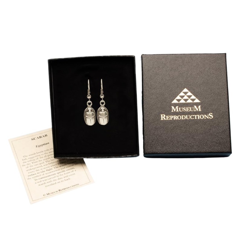 Scarab Earrings - Antique Silver Finish