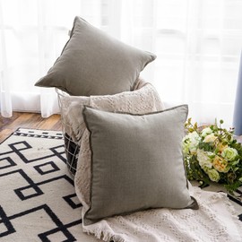 Jeanerlor Pack of 2 24 x 24 Inch Cotton Linen Soft Soild Decorative Square Throw Pillow Covers Green Cushion Case Set for Bedroom/Sofa/Car 60 x 60 cm, Gray