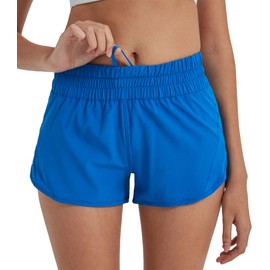 Attifall - Pantalones cortos de correr para mujer, de secado rápido, para entrenamiento, deportes, correr, con bolsillos elásticos y con cierre, Azul, S