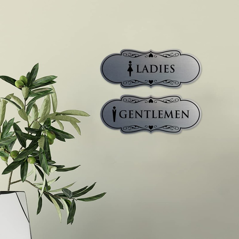 Designer Ladies and Gentlemen Figurines Restroom Signs, Set of 2