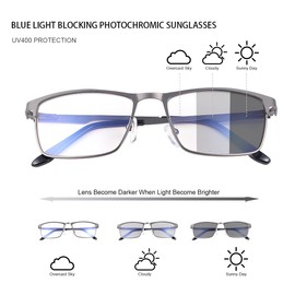 Vepiant Blue Light Blocking Glasses Photochromic Transition Sunglasses Retro UV Protection Spring Hinge Computer Eyewear for Men Women Anti Glare Smart Tint Full Rim Anti Eyestrain Gaming Eyeglasses