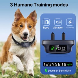 Bark Collar, Automatic Dog Bark Collar with 3 Effective Training Modes& 8 Sensitivity for Medium Large Dogs, Rechargeable Smart Anti Bark Training Collars for Dog Indoor & Outdoor Use