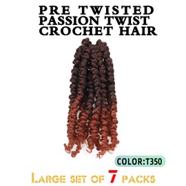7 Packs 6 Inch Pre Looped Pretwisted Passion Twist Crochet Hair for Black Women-Super Short Soft & Bouncy Crochet Hair Extensions Braided by Synthetic Spring Kinky Twist Bohemian Curls(T1B/350)
