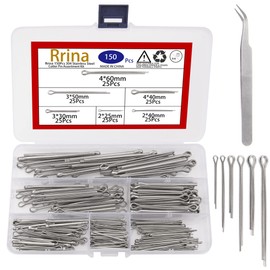 Rrina 150Pcs 304 Stainless Steel Cotter Pin Clip Key Fastner Fitting Assortment Kit, 6 Sizes