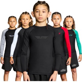 Elite Sports Rash Guards for Boys and Girls, Full Sleeve Compression BJJ Kids and Youth Rash Guard Grey