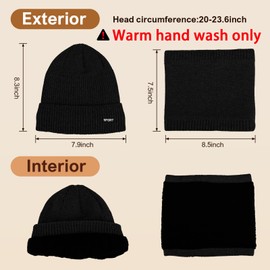 Aicerous® Winter Hat Men's Winter Hat Scarf Gloves Set, Beanie Knitted Hat Tube Scarf and Touchscreen Gloves, Fleece Lining, Soft and Skin-Friendly, black