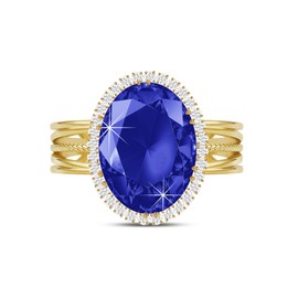 Linawe Sapphire Blue Rings for Women, Chunky Gold Birthstone Adjustable Rings, Vintage Statement Oval Rings, Imitation Diamond Fake Faux Crystal CZ Gemstone Cocktail Rings Costume