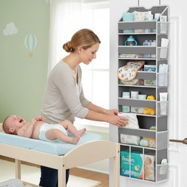 Over the Door Hanging Organizer for Bathroom & Nursery - 6 Shelf Closet Door Organizer, Anti Tilt 50LB Load Baby Behind Door Storage with 6 Large Clear Front & 12 Mesh Pockets, Small Space Essentials