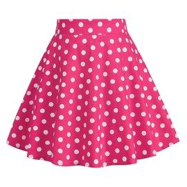 Kids 50s Skirts for Girls Vintage 50's Full Circle Skirt for Girls Smock Waist Rockabilly Swing Theme Party Skirts 50s Costumes 1950s Skirt Pink Polka Dot Knee Length A line Skirt Hot Pink 8-9 Years