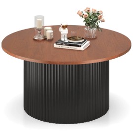 Costway Round Coffee Table 32" Tea Table w/ Solid Wood Frame Home Accent Cocktail Table