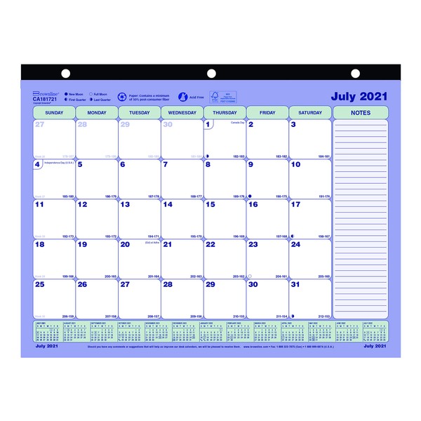 Brownline Academic Monthly Desk Pad Calendar, 13 Months, July 2021 to July 2022, 11" x 8.5" (CA181721-22)